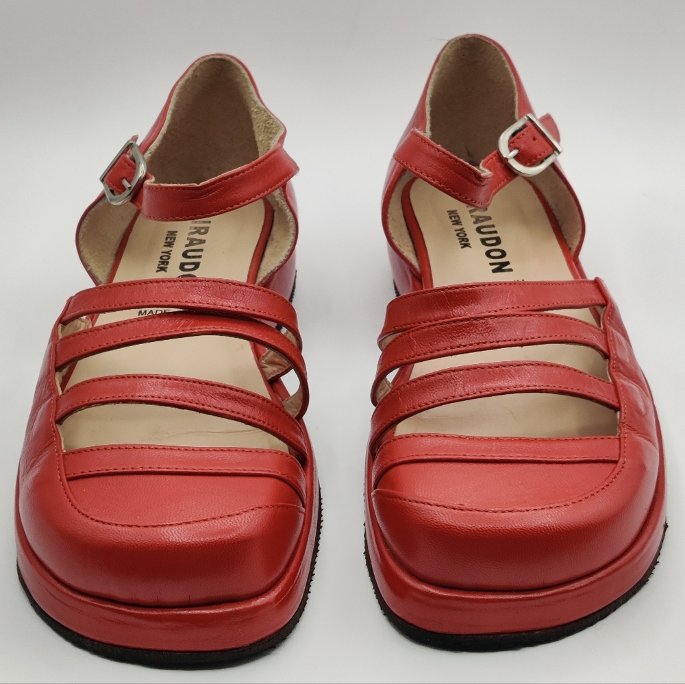 Giraudon NY Orange Rust Flat Leather Mary Janes